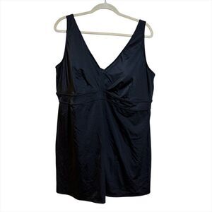 Lands End Plus Size 26W Black Swim Dress Modest One Piece Swimsuit Skirted